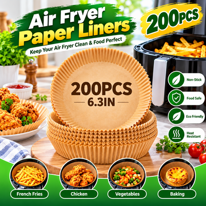 200 Pcs Disposable Air Fryer Paper Liners – Round & Square Baking Basket Liners