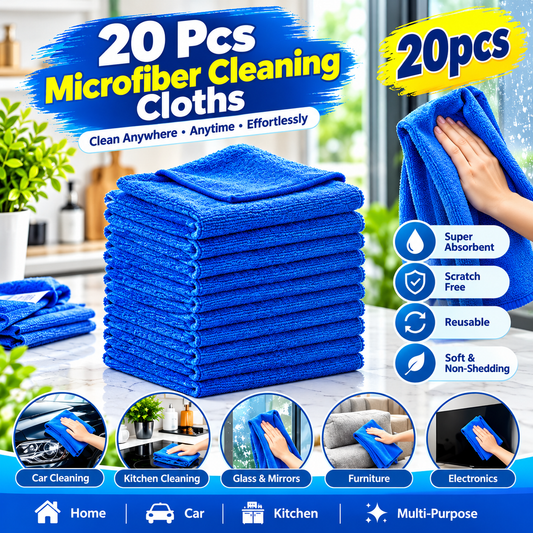 20 Pcs Blue Microfiber Cleaning Cloth 30×30cm – Super Absorbent Multi-Purpose Towels for Car, Home & Kitchen
