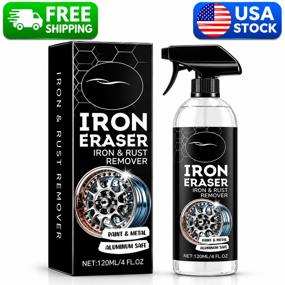 Iron Eraser Rust Remover Spray, Car Wheel Paint Brake Dust Fast Cleaner 120ML