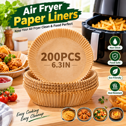 200 Pcs Disposable Air Fryer Paper Liners – Round & Square Baking Basket Liners