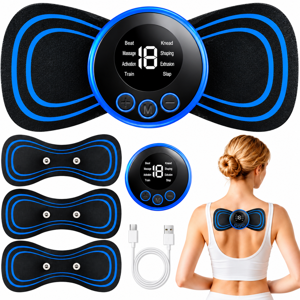 TENS Machine Pain Relief EMS Muscle Stimulator 8 Modes 19 Intensity Neck BACK UP