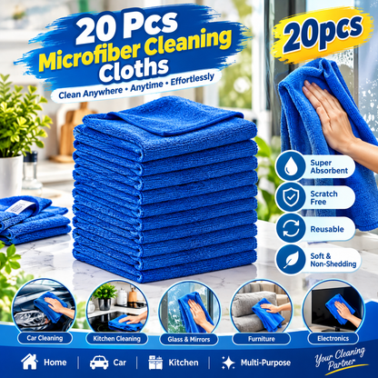20 Pcs Blue Microfiber Cleaning Cloth 30×30cm – Super Absorbent Multi-Purpose Towels for Car, Home & Kitchen