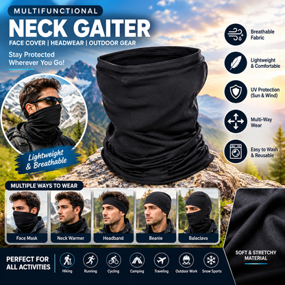 Black Neck Gaiter Face Covering | Multifunctional Outdoor Headwear & Face Mask