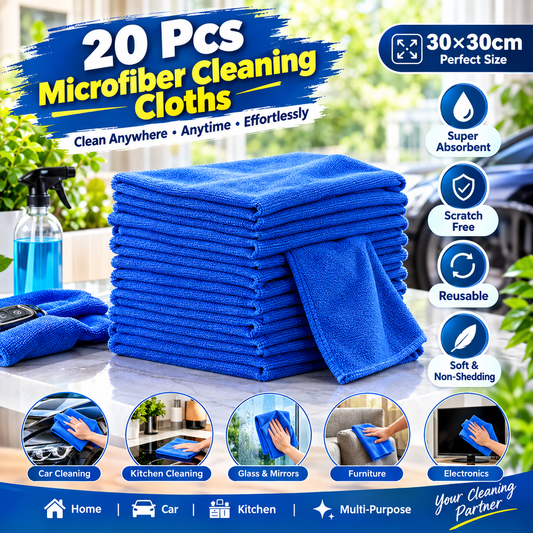 20 Pcs Blue Microfiber Cleaning Cloth 30×30cm – Super Absorbent Multi-Purpose Towels for Car, Home & Kitchen