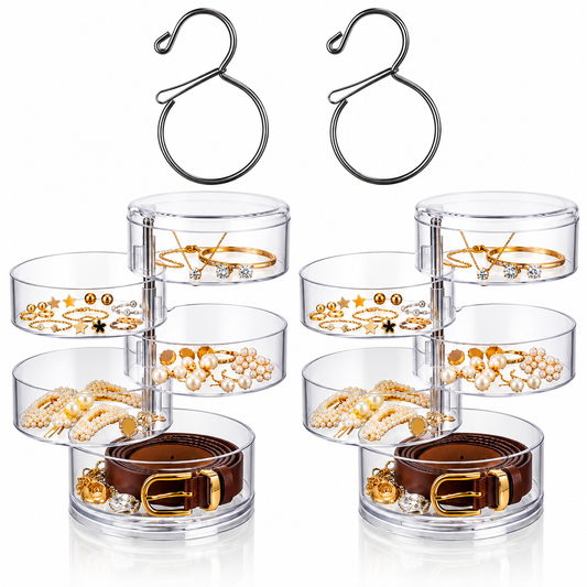 Rotating Jewelry Storage Box Plastic Transparent Jewelry Organizer Display Rack With Lid For Earrings,rings,necklaces (4 floors)