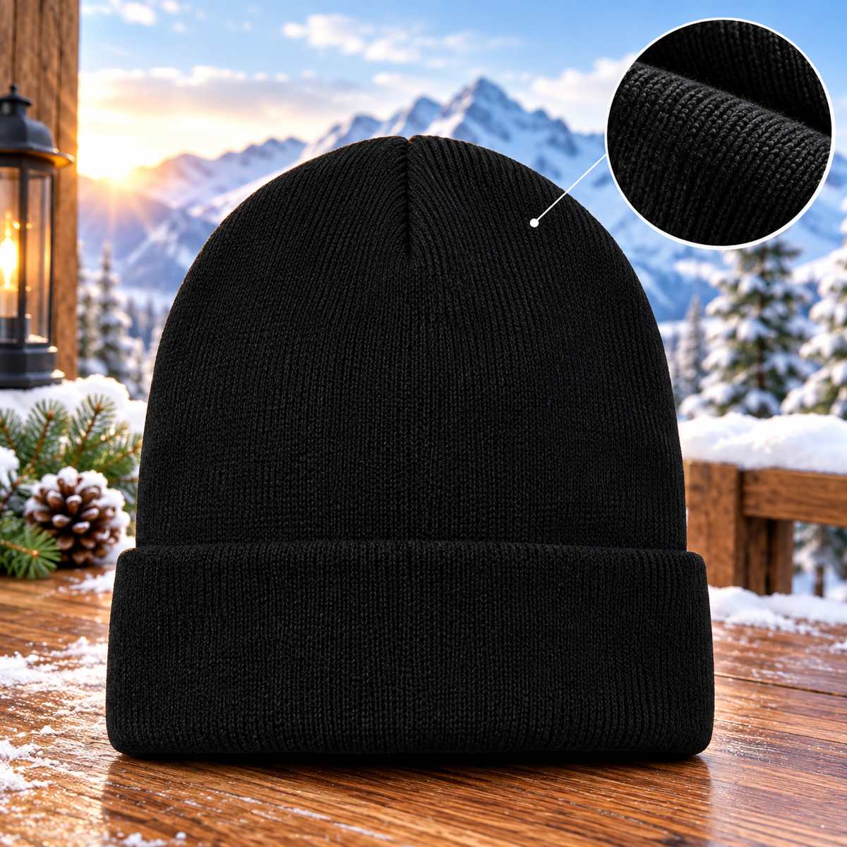 Classic Black Knit Beanie Hat – Unisex Winter Cuffed Skull Cap for Cold Weather