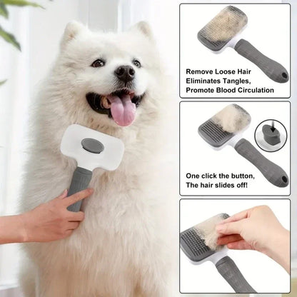 Self-Cleaning Slicker Brush for Dogs & Cats – Pet Grooming Comb & Hair Remover